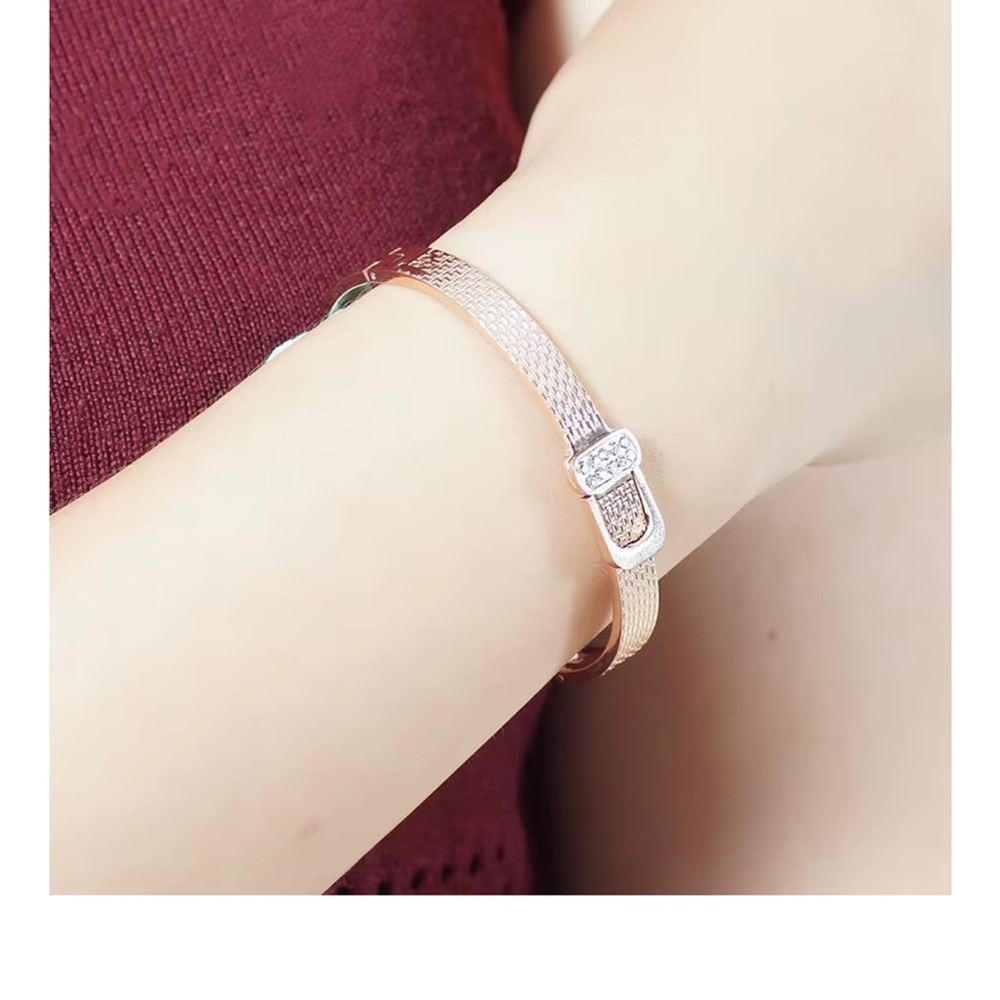 Maseele Designer IP Gold Bracelet with Crystal Accents Belt Design - Picture 10 of 13